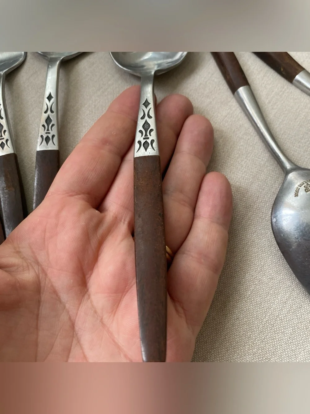 VTG MCM Grand Prix Dior Muffin Flatware 19 Pc Lot Stainless Japan Faux Wood
